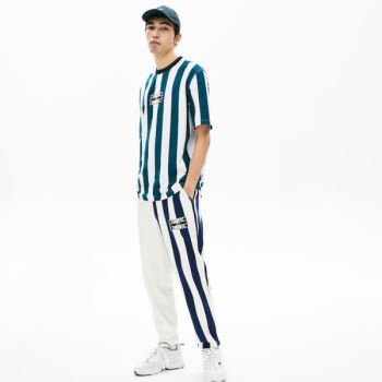 Lacoste LIVE Bicolor Fleece Tracksuit Pants Pánské - Kalhoty Bílé / Tmavě Blankyt Blankyt / Bílé | C